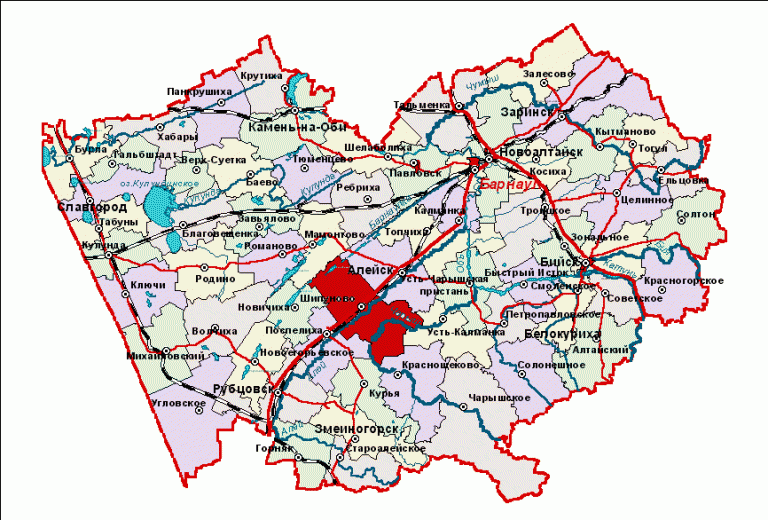 Карта алтайского края подробная по районам подробная